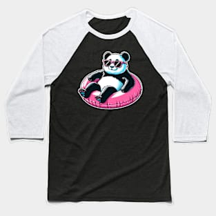 Pool Party Panda in Sunglasses on a Pink Float Funny Pool Panda Baseball T-Shirt